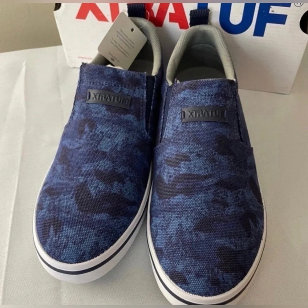 Men’s XTRATUF Sharkbyte Eco Blue Camo Slip On Shoes - Picture 2 of 5